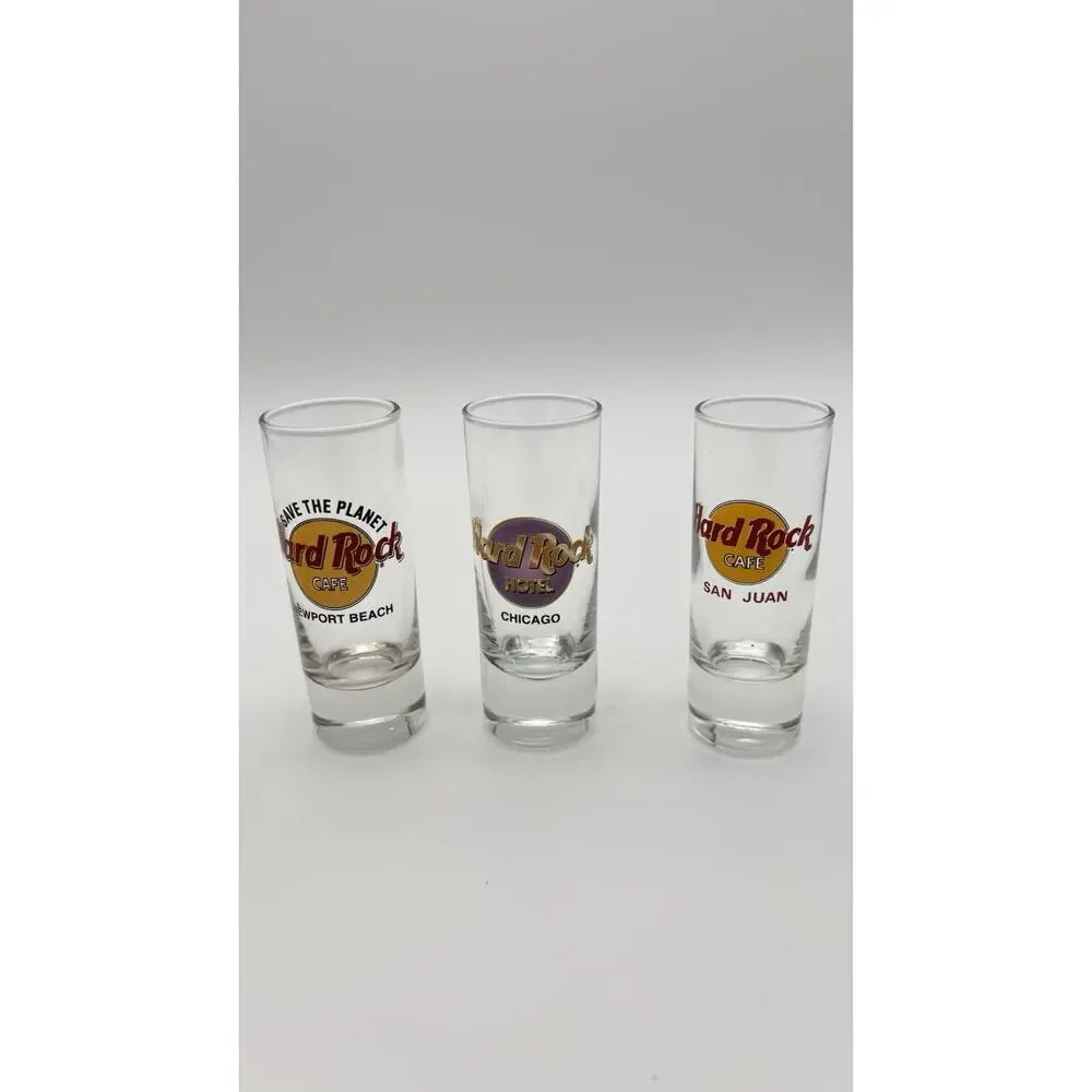 Set of 3 Hard Rock Cafe Shot Glasses -US Cities- And 2 Tequila Shot Glasses. VG